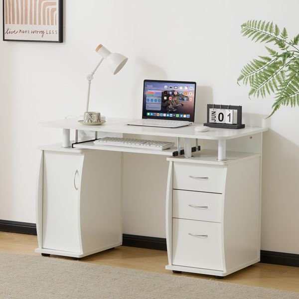 embossed one door three drawer computer desk with melamine laminate 1155574cm white particle board single unit product