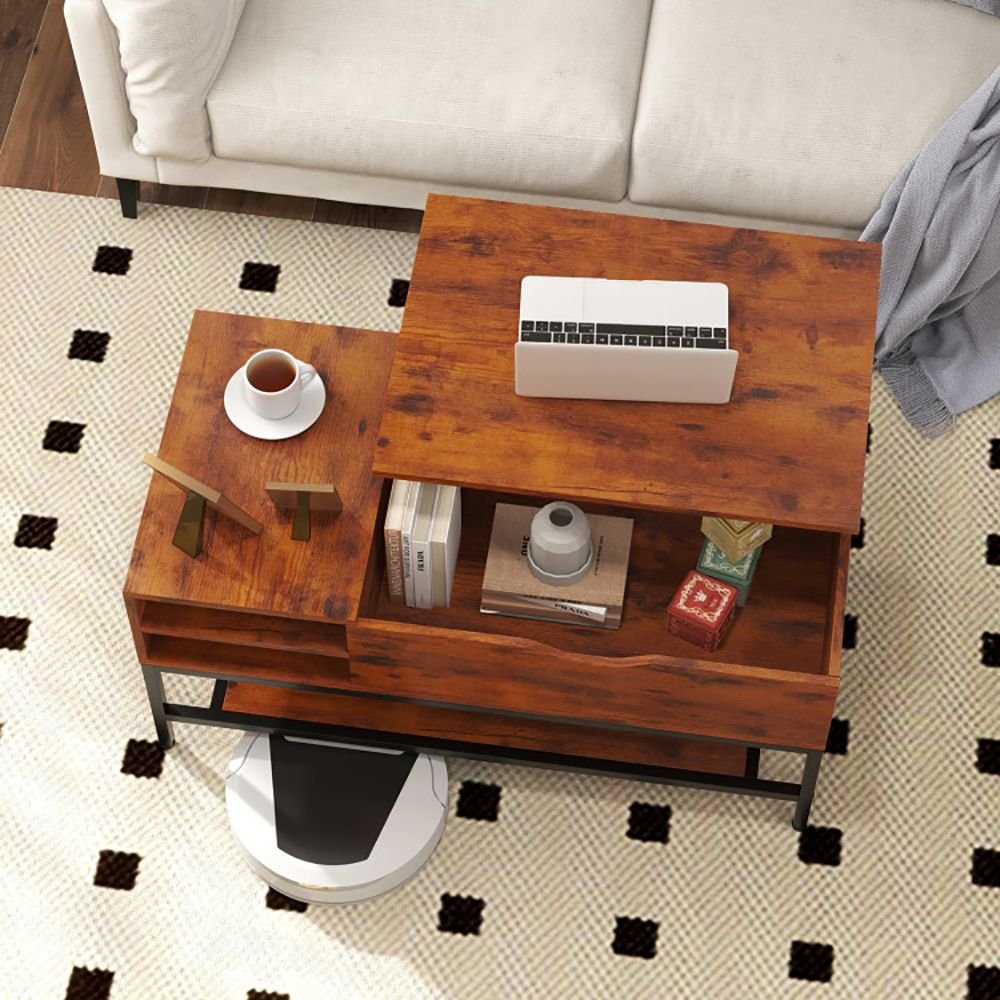 1pc lift top coffee table with hidden compartment and removable storage shelf