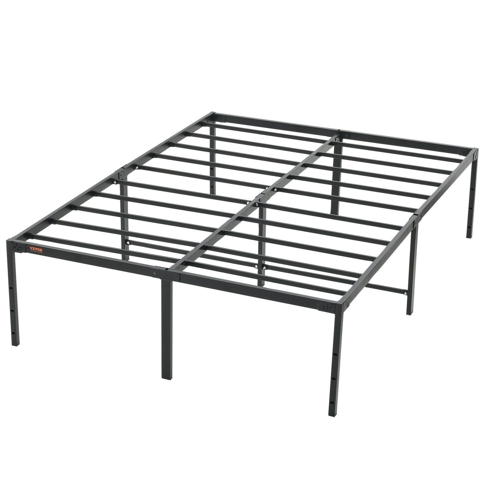 18 inch full metal bed frame heavy duty steel slat support easy assembly noise free box spring not needed 1500 lbs loading