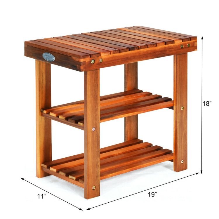 19 inch 3 tier wood shoe rack bench boots organizer