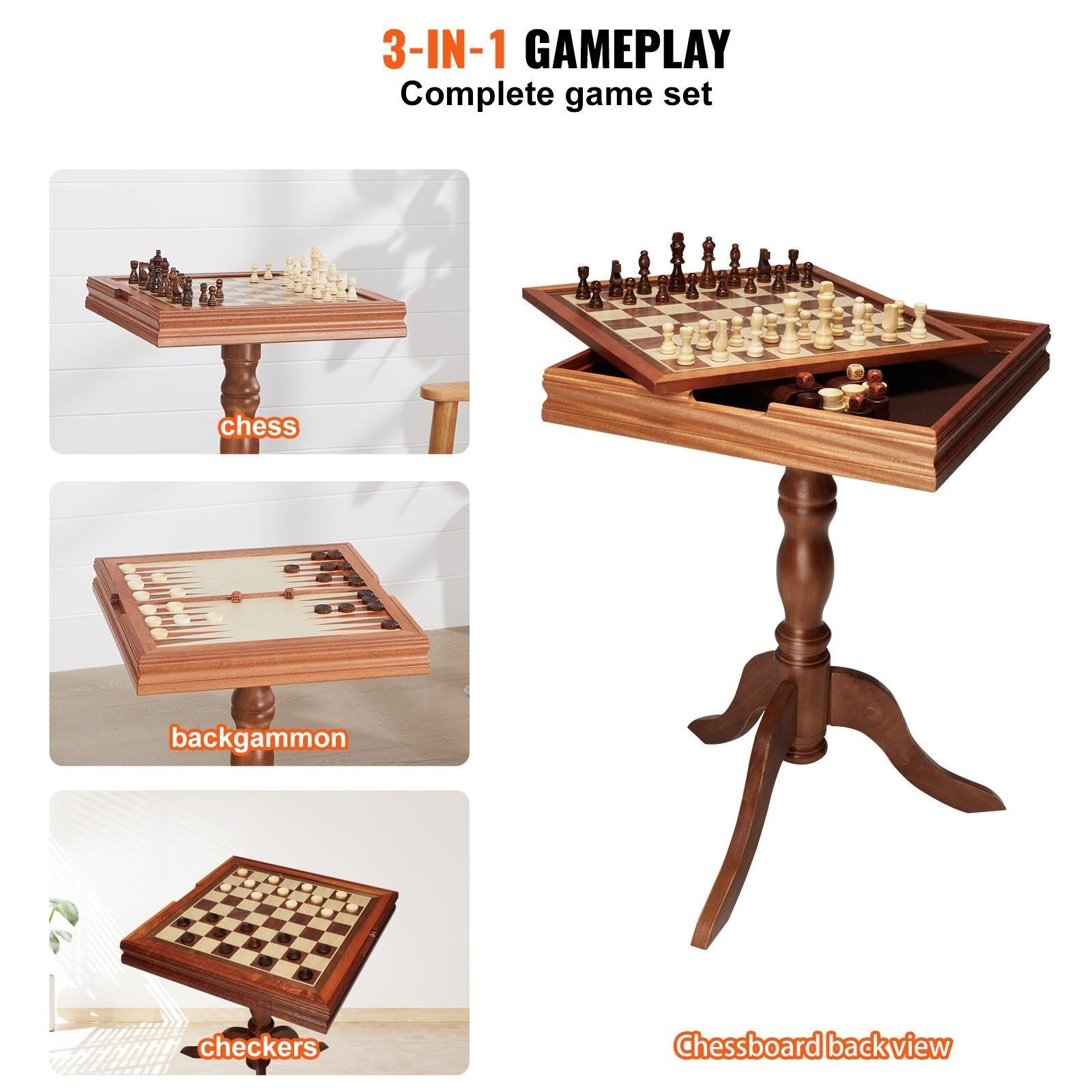 18 inch premium wooden 3 in 1 chess backgammon table set deluxe combo game furniture board set for family board games gifts