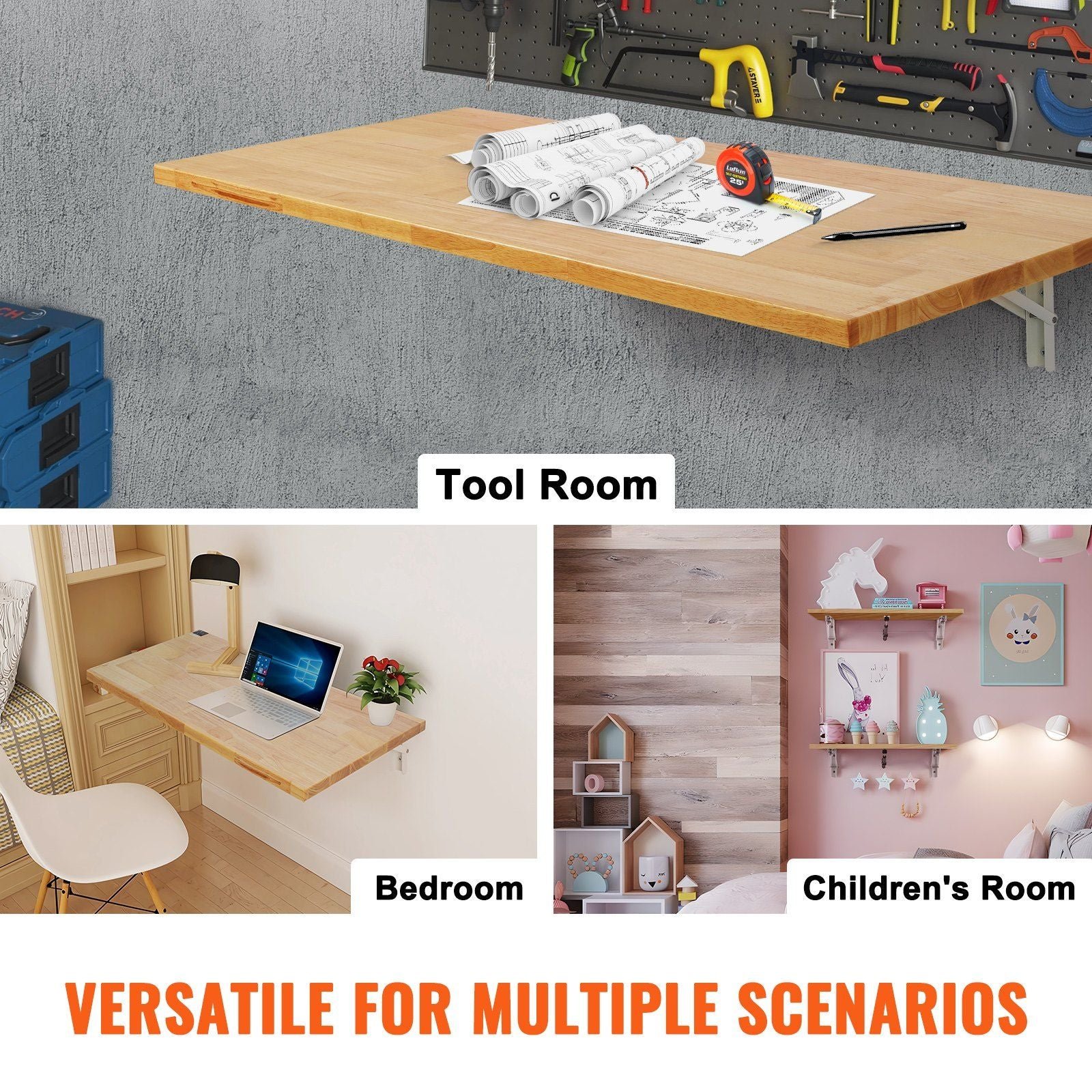 47.24" x 19.69" wall mounted folding drop leaf table wooden floating desk iron bracket for home office dining bar small spaces