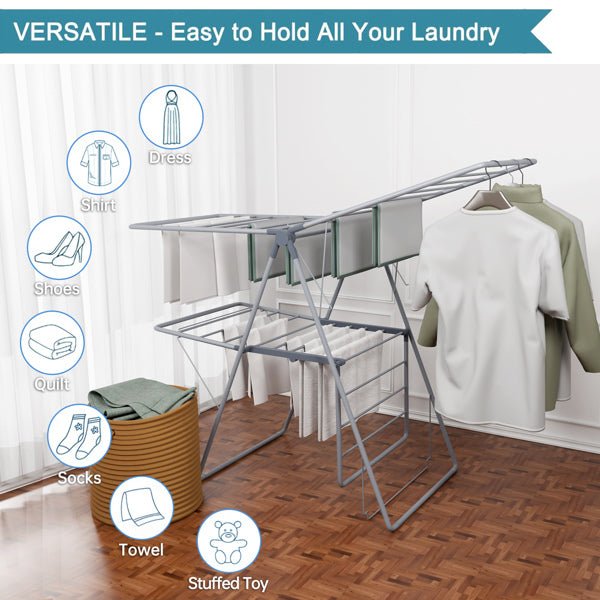 1pc, clothes drying rack foldable, foldable laundry drying rack, free standing large drying rack, grey