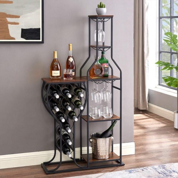 11 bottle floor wine rack,5 tier freestanding wine rack with wine glass holder and storage shelves,for home bar,living room