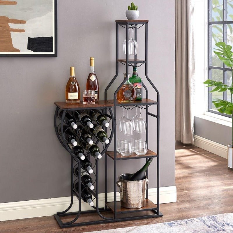 11 bottle floor wine rack,5 tier freestanding wine rack with wine glass holder and storage shelves,for home bar,living room