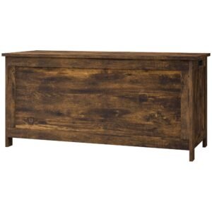 39.4" rustic brown wooden storage trunk playroom bench with 2 safety hinges and side handles living room furniture