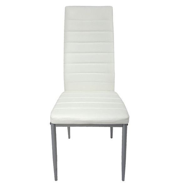 4pcs white pu leather dining chair with gray leg n201 horizontal sewing decoration backrest cushion