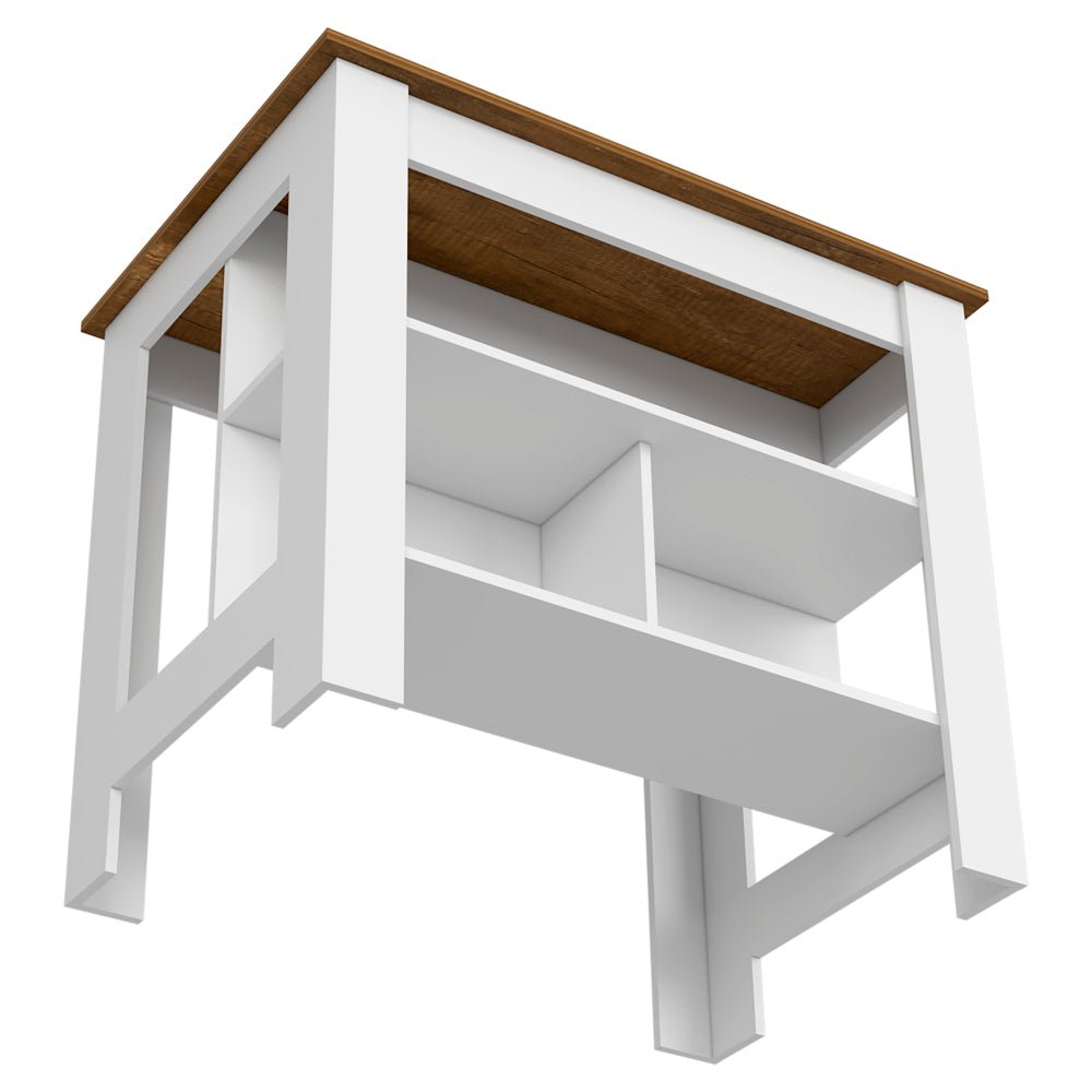 kitchen island dozza, three shelves, white / walnut finish