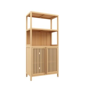 bamboo storage cabinet, freestanding bathroom cabinet with 2 doors, floor cabinet organizer for living room, kitchen, entryway