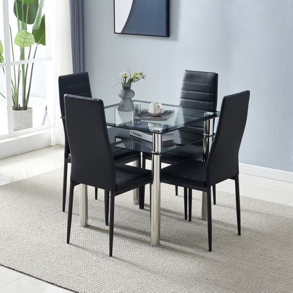 4pcs elegant black dining chairs with high backrest assembled stripping texture elegant high end dining chair set