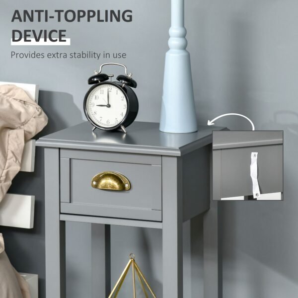 2 tier gray tall side table with drawer bottom shelf narrow accent night stand space saving for living room bedroom