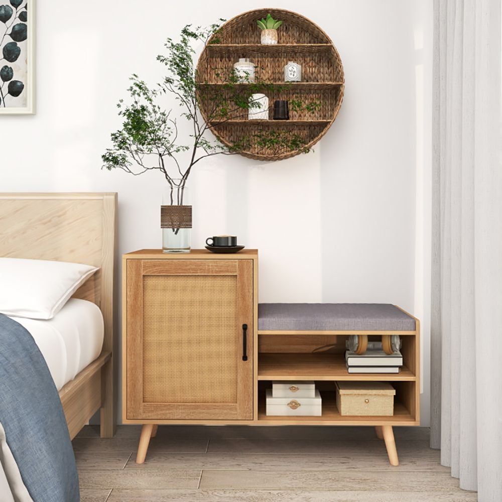 2 in 1 rattan shoe cabinet with washable cushion bench shoe rack with convenient storage bench
