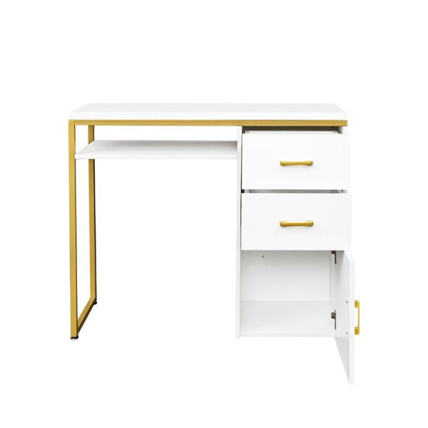 fch 97*35*78cm white particleboard computer desk with 2 drawers and 1 door iron pipe multiple scene suitable