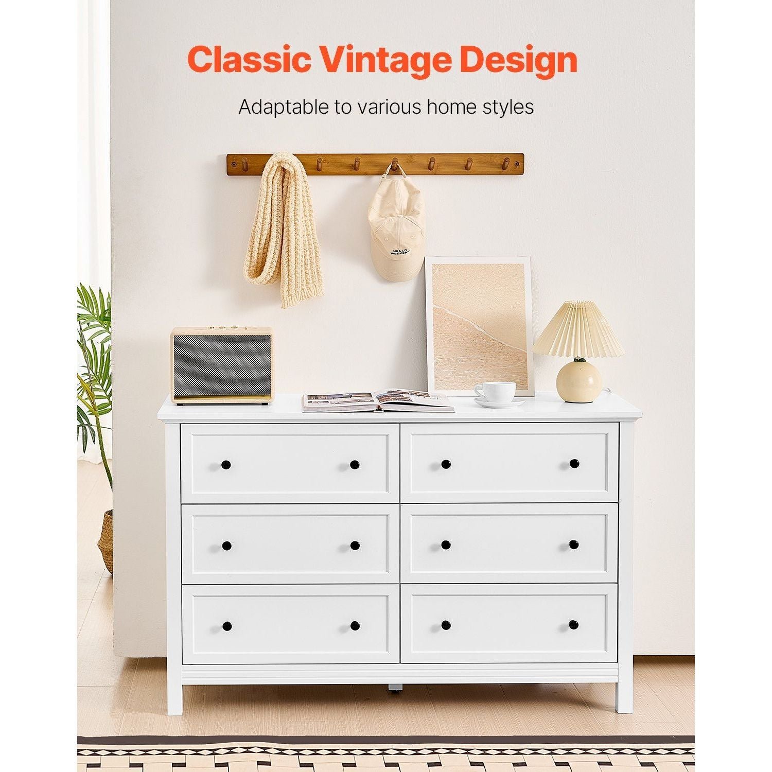 6 drawer retro minimalist white wooden dresser chest anti tip device tv stand organizer for living room entryway storage