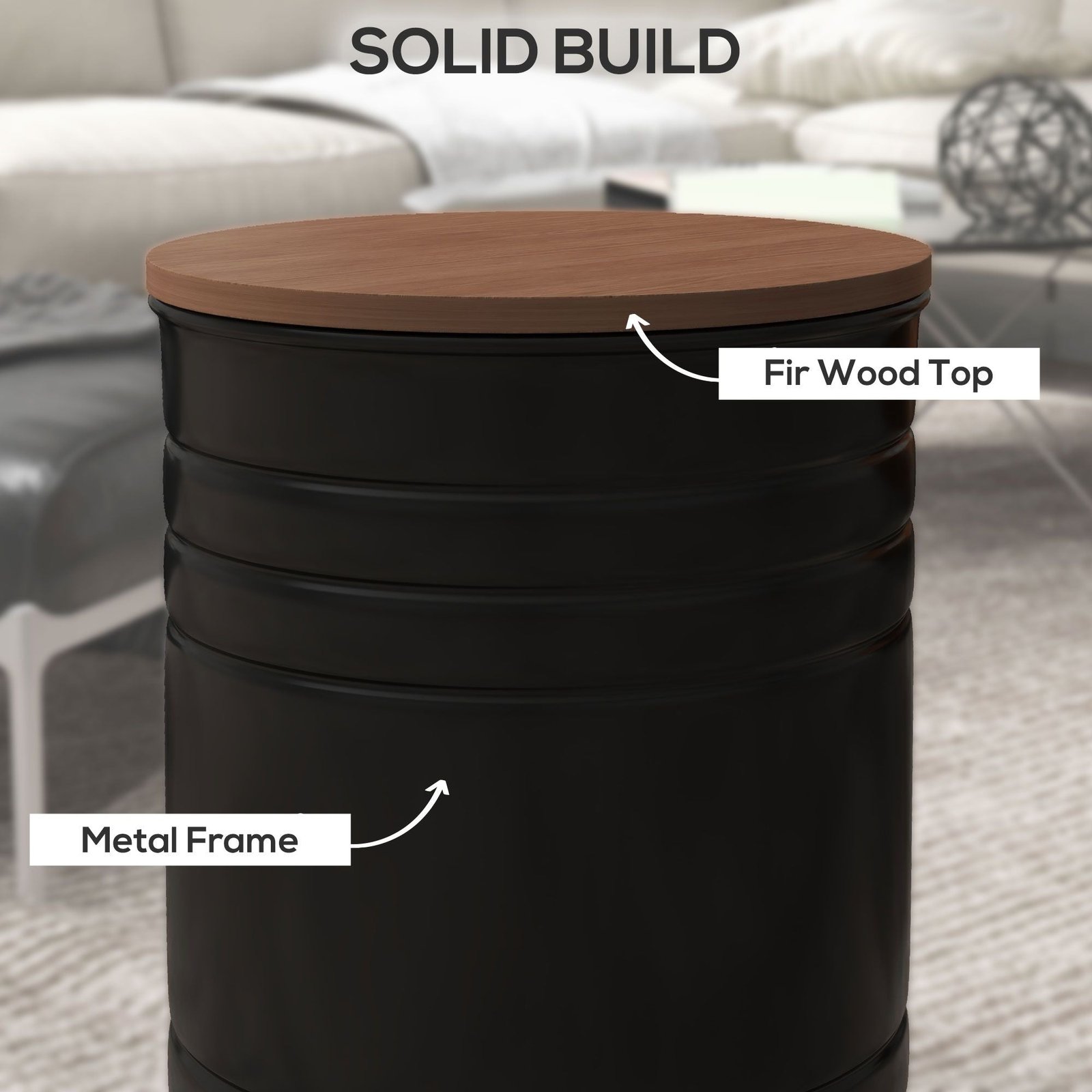 round nesting ottomans set of 2 with wooden lid metal frame and hidden storage space stools for bedroom storage