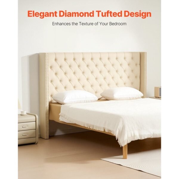 adjustable height comfortable diamond tufted cream king size bed headboard w84.1 x h54.33 60.24 x d8.27 for bedroom murphy beds
