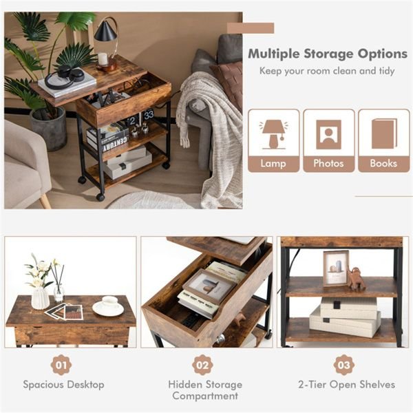 adjustable bedside table with charging capability and wheels convenient computer desk