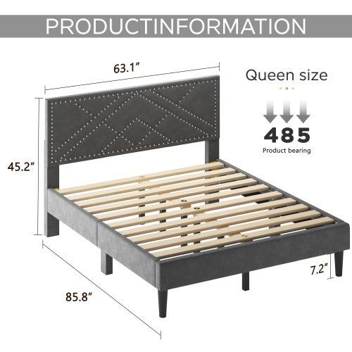 queen bed frame with linen storage headboard strong stable no noise under bed storage no box spring 485lbs fcj capacity mattress