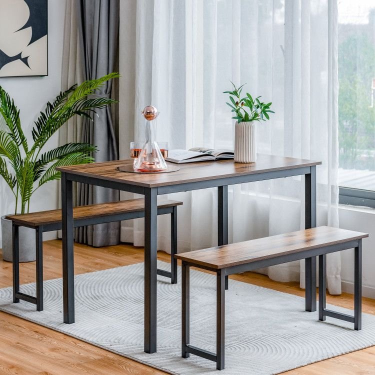 dining room set with 3 pieces includes table and 2 benches for kitchen bar use