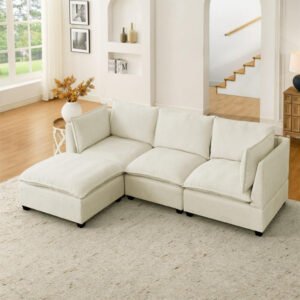 convertible sectional sofa couch with ottoman, cloud couch 3 seat l shaped sofa with padded armrests cloud sofa for living room