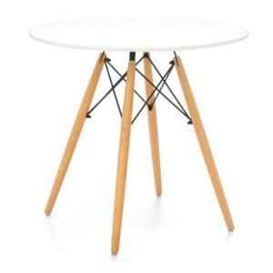 hms 30" white and natural rounded fiberglass and solid wood dining table
