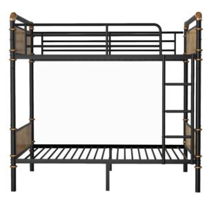twin xl over twin xl metal bunk bed, industrial detachable bunkbeds with safety guard rails for teens, black