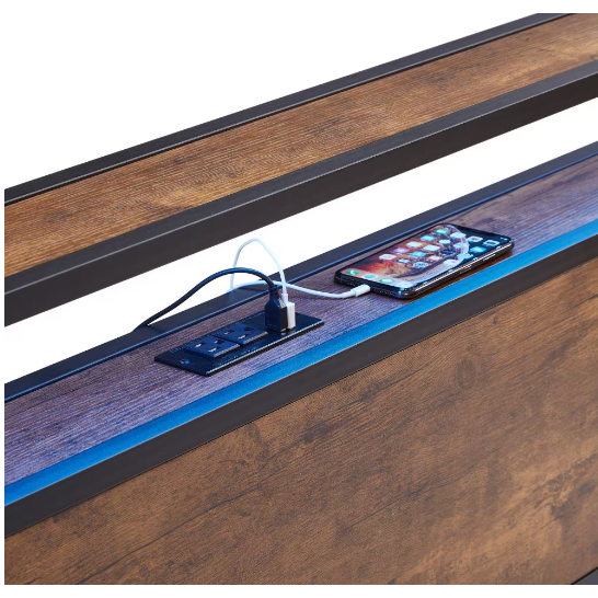 fcj full size metal platform bed frame with wooden headboard and footboard enhanced comfort and style with usb liner features