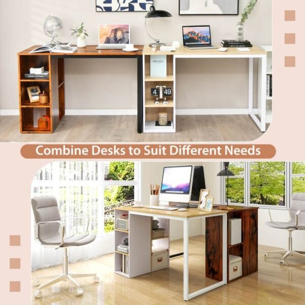 computer desk with 5 side shelves and durable metal frame