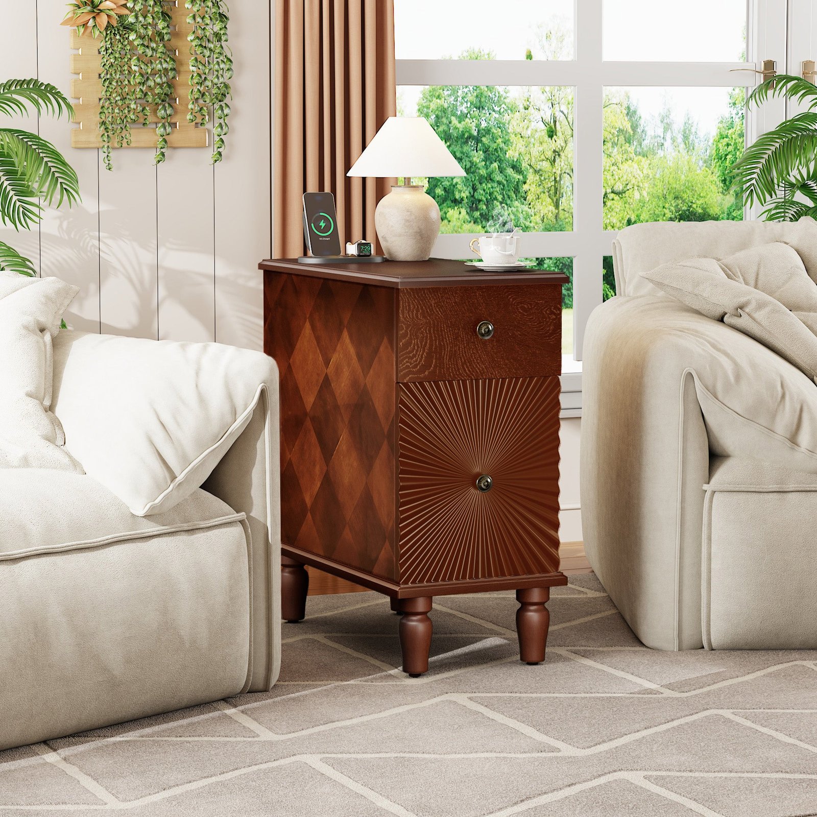 2 drawer modern sofa side table slim nightstand for living room and bedroom home furniture