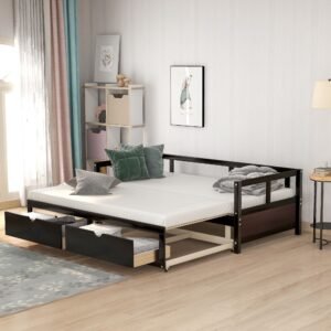 wooden extendable daybed with trundle and two storage drawers sofa bed for bedroom living room