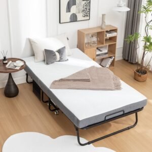 portable 75 in. x 38 in. folding metal frame rollaway bed with memory foam mattress & wheels 38 in. x 75 in.