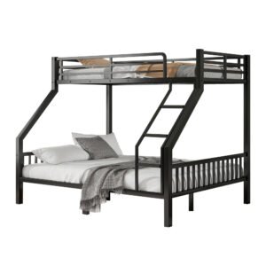 twin xl over queen metal bunk bed with ladder and slats support for adults teens, black