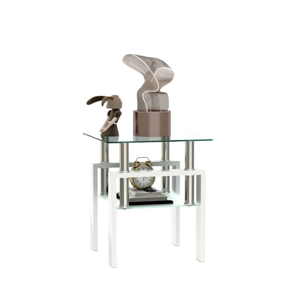 1 piece modern tempered glass tea table coffee table end table, square table for living room, transparent/white