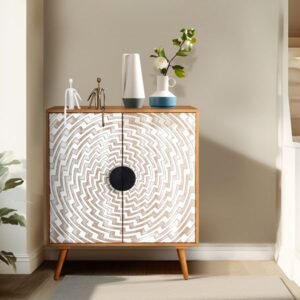 fch bohemian style white patterned mdf door panel high legs sideboard carved wood cabinet body 80*39.5*80cm melamine board spray