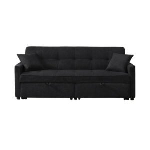 3 in 1 convertible sleeper sofa bed, modern fabric loveseat sofa couch pullout bed, home furniture for living room, black