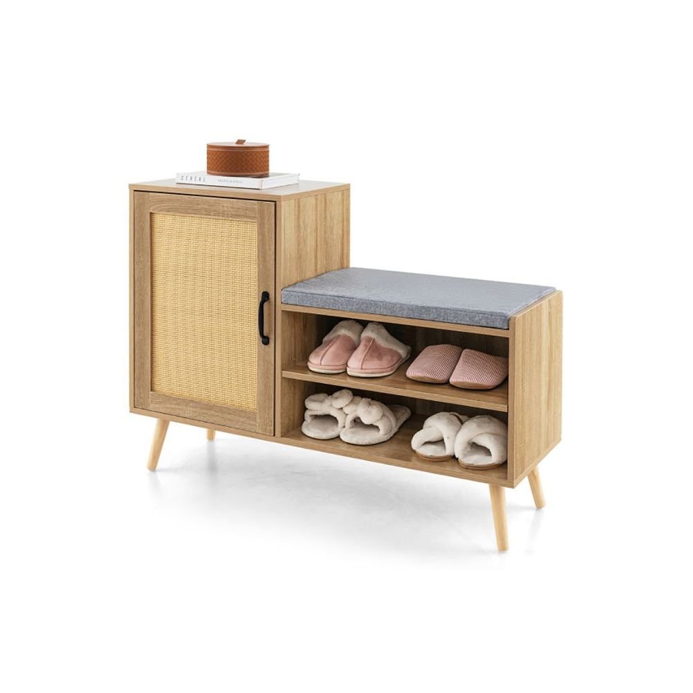 2 in 1 rattan shoe cabinet with washable cushion bench shoe rack with convenient storage bench