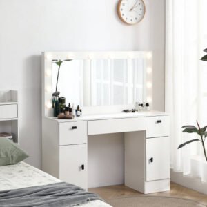 3 color illuminated mirror dresser led lighting mode brightness adjustable fcj white makeup vanity table