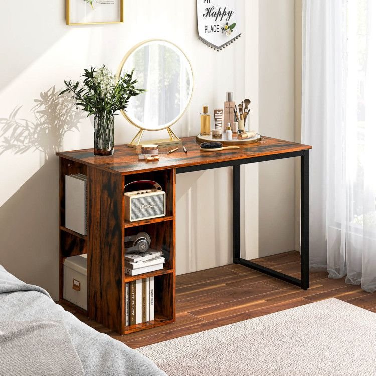 computer desk with 5 side shelves and durable metal frame