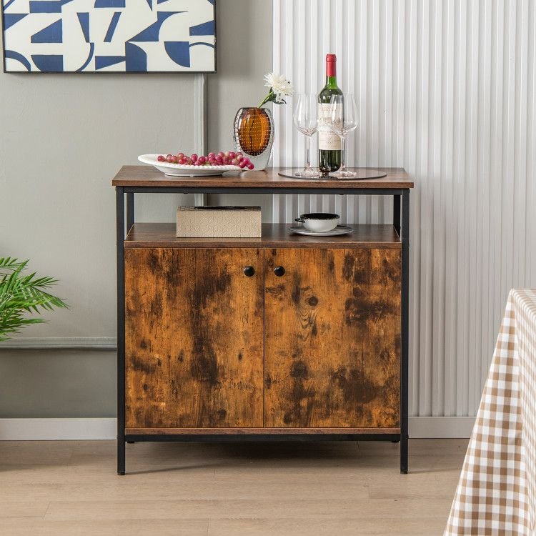 2 door living room buffet cabinet with shelves and cable management holes