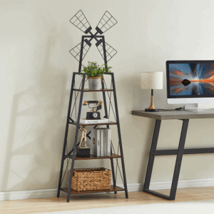 fcj 4 tier bookshelf metal frame bookcase organizer with windmill design for bedroom & home office display storage shelves