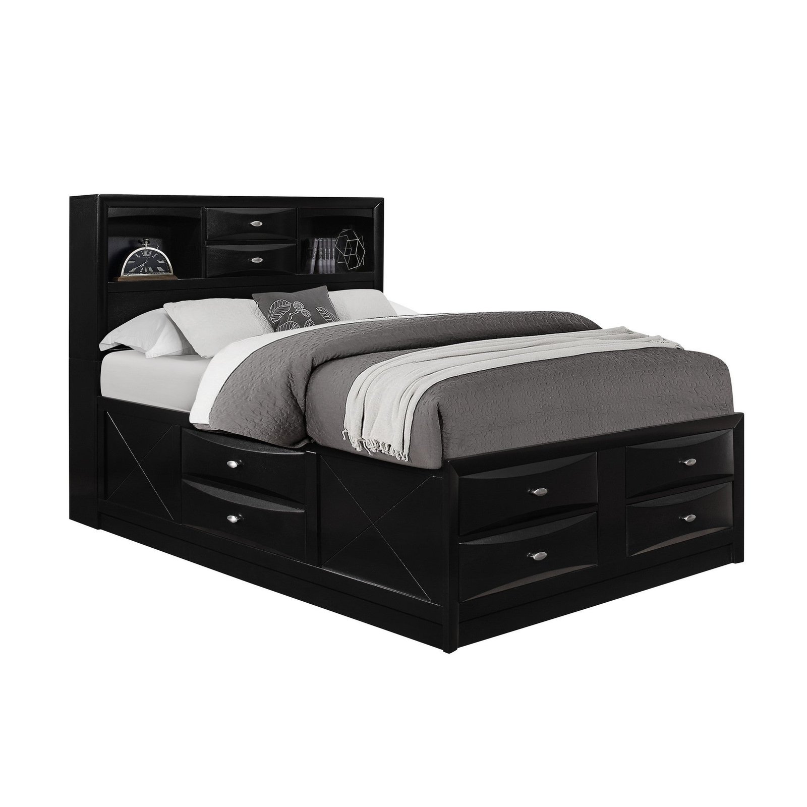 hms black carved abstract solid wood king bed frame with drawers up holstered bed
