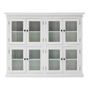 hms 52" white wood and glass two level kitchen storage cabinet