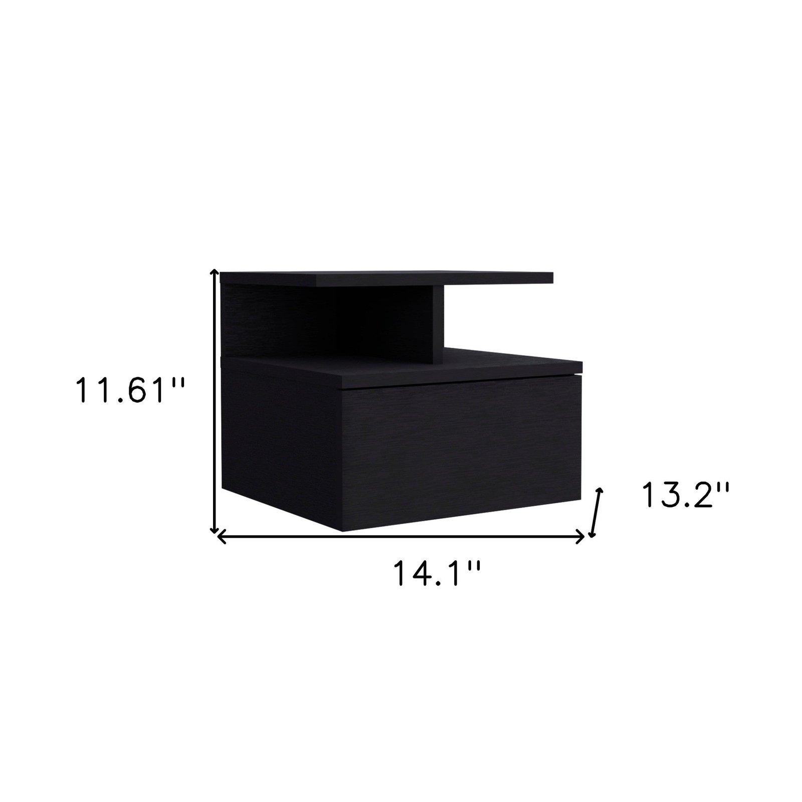12" black teak solid wood one drawer floating nightstand modern luxury minimalist design foldable for apartment or home use