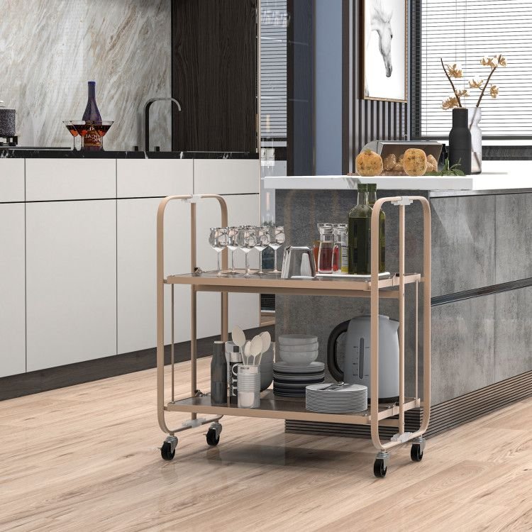 2 tier mobile serving cart with tempered glass shelf kitchen islands & carts product