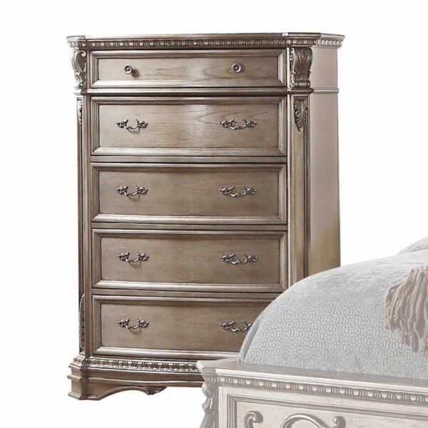 antique champagne wood poly resin chest 20" x 42" x 56" bedroom furniture