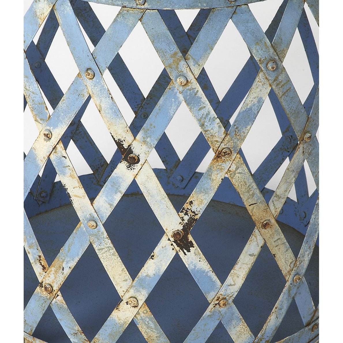 17" rustic blue iron lattice round top end table hms living room furniture