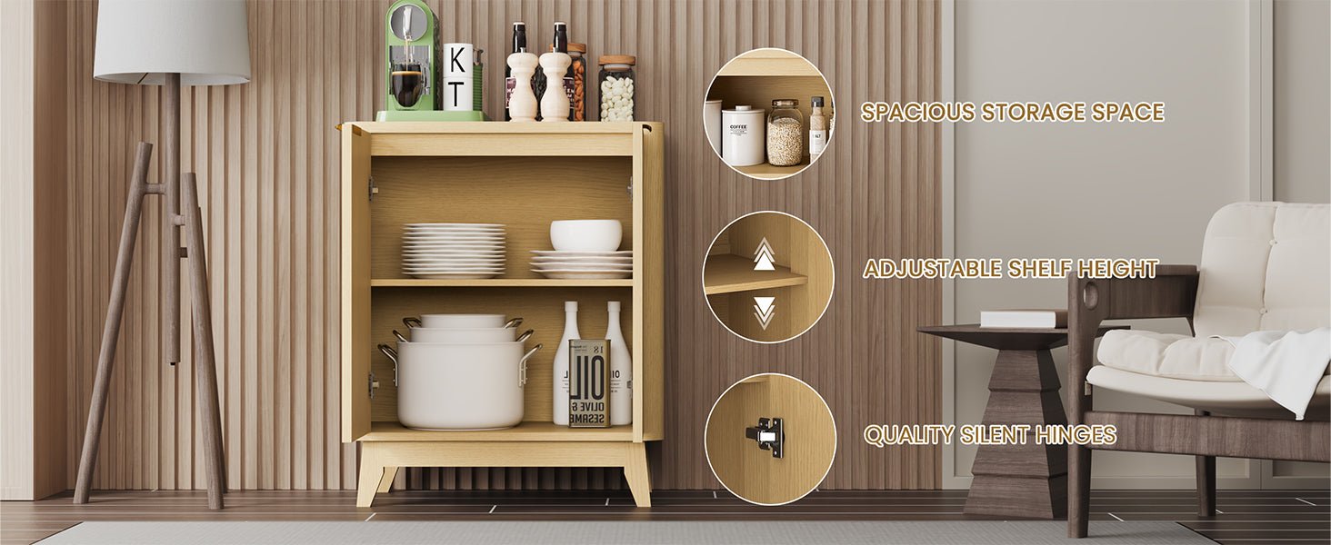 2 door fluted sideboard buffet natural oak aesthetic curved design adjustable shelf entryway console table living room cabinet