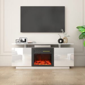 160cm high gloss tv cabinet tv unit with fireplace ,have heat and flame color changes
