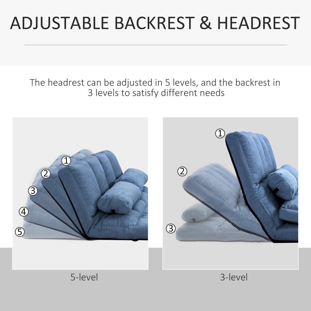 convertible floor sofa chair, folding couch bed, guest chaise lounge with 2 pillows, adjustable backrest and headrest, 40.25" l