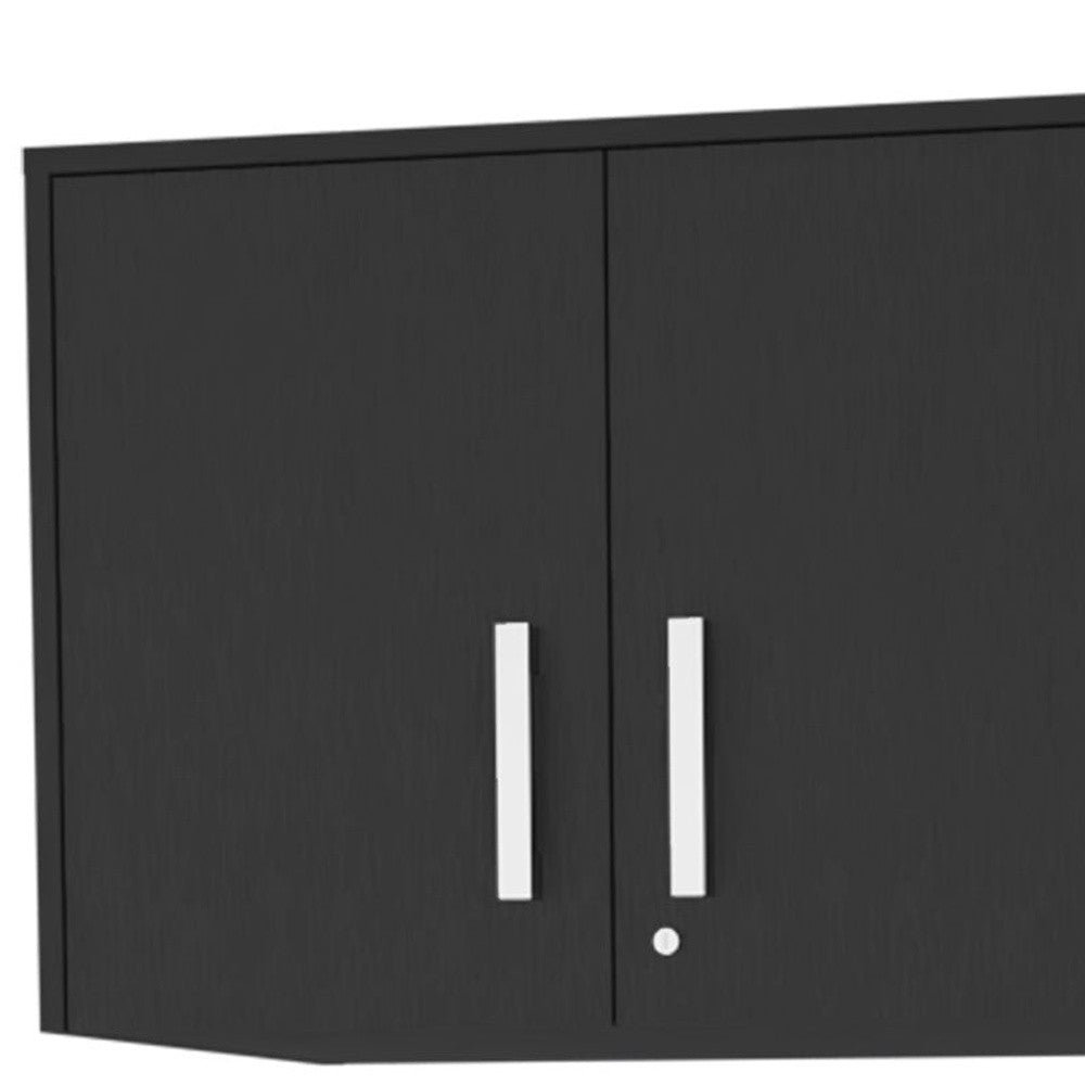 hms 28" black wall mounted accent kitchen cabinet with six shelves and three drawers